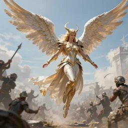 angelic horde flying into battle ,highly detailed, 4k, HDR, award-winning, artstation, octane render