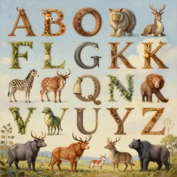 an epic, beautiful painting of the alphabet drawn with animals that begin with those letters, ultra detailed