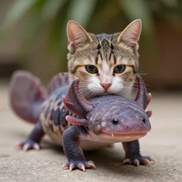 an axolotl - cat - hybrid. animal photography