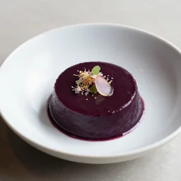 mazamorra morada, garnish, trendy, elegant, michelin worthy, food photography, 4 k