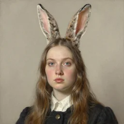 portrait of a rabbit woman, by nikolay makovsky.
