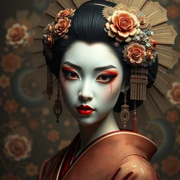 beautiful geisha in the style of android jones, 1 6 k, ultra detailed, ultra intricate, artstation