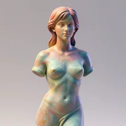 3D resin miniature sculpture of Emma Watson by Jean-Baptiste Carpeaux and Luo Li Rong, beautiful muscular body, perfect symmetrical face, colorful, fresh colors, half length shot, elegant, academic art, realistic, 8K, Product Introduction Photo, Hyperrealism. Subsurface scattering, raytracing, soft light, Octane Render, Redshift, Zbrush, simple background