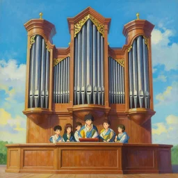 highly detailed subjective painting outlining the most eternally beautiful pipe organ in existence by greg rutkowski, by james paick, by mokoto shinkai, by hernando gaswater, 4 k resolution, octane render, vibrant uplifting color scheme