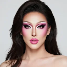 artistic portrait of a fabulous drag queen man with heavy drag makeup, heavy eye makeup and heavy blush and pink full lips, perfect padded drag queen body, pink clothes, art by artgerm and greg rutkowski and magali villeneuve, highly detailed, digital painting, trending on artstation, concept art, sharp focus, illustration, masterpiece