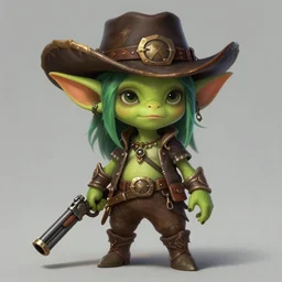 a highly detailed illustration of cute gunslinger greenskinned goblin girl, art by artgerm and greg rutowski, intricate, elegant, highly detailed, centered, digital painting, artstation, concept art, smooth, sharp focus, league of legends concept art, wlop.