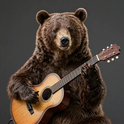 bear playing the guitarr hyperrealistic
