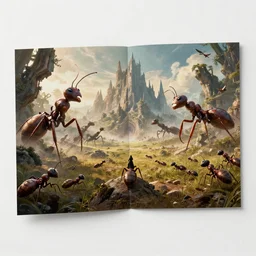 landscape cinematic of a war between giant ants and wizards epic movie poster fold-out-H 256