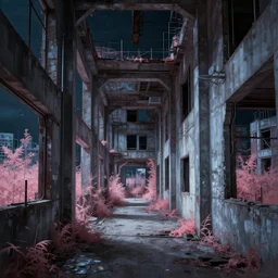a beautiful detailed painting of hallway urbex industrial architecture architecture city unfinished building building by nicolas poussin, nightsky dramatic lighting biopunk tundra at winter infrared made of glass matte painting nightvision, archdaily, wallpaper, highly detailed, trending on artstation.