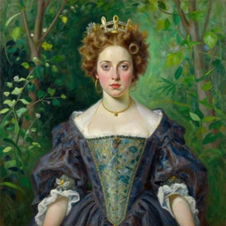 portrait of a queen, painting by michael wellen, john stephens, artgerm, ilya kuvshinov, in a verdant garden, tone mapping, trending on artstation