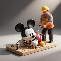 dead mickey mouse trapped in a rat trap, exterminator