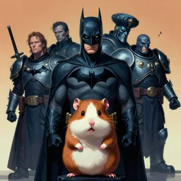 full character potrait of genetic combination between batman & hamster, zdzislaw beksinski, lewis jones, dariusz zawadzki, wayne barlow, warhammer fantasy, cold hue's, warm tone gradient background, concept art, 4 k, ultra - high - definition