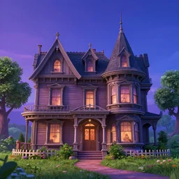 gothic victorian house in the country, pixar, sparkly