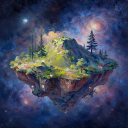 a floating island in the middle of the universe, digital art, impressionism
