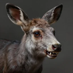 a high quality digital painting of an undead dear with very sharp teeth, highly detailed digital art