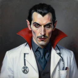a modern painting of a doctor turned vampire, in the style of tim bradstreet, sharp focus, realism, intricate detail