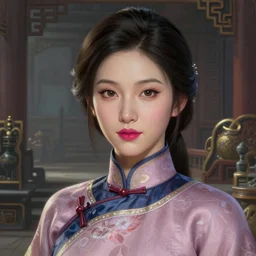 portrait painting of twenty - eight - year - old young woman, like su qing, by wenjun lin, irakli nadar, makeup lipstick bright colors, octopath traveler, wenjun lin, unreal engine 5 highly rendered, subsurface scattering, global illumination, radiant light, detailed and intricate environment