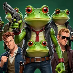 a badass photo of frog mafia boss holding gun in marvel movie. nuri iyem, james gurney, james jean, greg rutkowski, anato finnstark. perfect faces