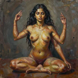 highly detailed oil on canvas, Jahar Dasgupta style Jahar Dasgupta form, The ego separates