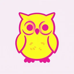 A minimalist yellow and magenta logo of a chubby owl created by The Designers Republic, y2k style