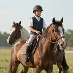 boy riding a horse photorealistic render