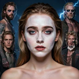 young emilia clarke with face paint, detailed by gaston bussiere, bayard wu, greg rutkowski, giger, maxim verehin, greg rutkowski, masterpiece, sharp focus, cinematic lightning