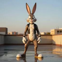 salvador dali cosplay bugs bunny, nendroid, art by wgreg rutkowski. during golden hour. extremely reflective.