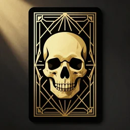 death, an art deco tarot card, black and gold on black, symmetrical, geometric, minimal, stark, abstract skull, bold lines, minimalistic, award - winning design, trending on pinterest