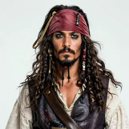 Portrait of a beautiful male pirate with long curly dark hair and long curly beard, holding a sword with drops of blood, detailed, symmetrical, intricate, elegant, highly detailed, digital painting, artstation, concept art, smooth, sharp focus, illustration, art by artgerm and greg rutkowski and alphonse mucha, daily deviation, IAMAG, masterpiece portrait