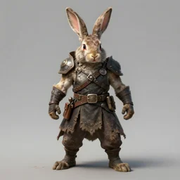 character concept - a battle-damaged rabbit as a hero - realistic style.