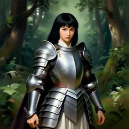 portrait of fierce Princess Mononoke, fully clothed in armor, lush forest landscape, painted by norman rockwell, james gurney, denoised, sharp, architectural