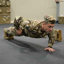 in the army doing push - ups with one hand