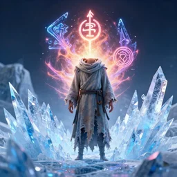 ice crystal landscape 4 k art by mike winkelmann, power auras, sigils, tattered cloth robes, substance 3 d painter, pbr textures, physical based rendering, cinematic, hyper realism, high detail, octane render, unreal engine, 8 k, vibrant colors, smooth gradients, high contrast, depth of field, aperture