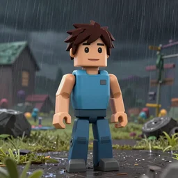 a boy in the middle of a thunderstorm, 1997 un roblox 2006, in a post apocalyptic setting, ghibli, unreal 5, DAZ, hyperrealistic, octane render, RPG portrait, dynamic lighting