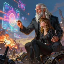 illustration of h. r. giger and liliia sitailo, artist paint in air colorful elements of bright sci - fi hologram elements, war, battlefield, dramatic, sharp focus, depth of field, highly detailed, artstation, digital art, volumetric light, dynamic, expression