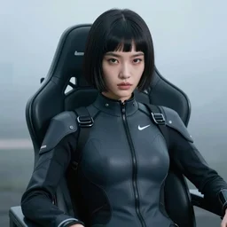 ejector seat, youthful asian blade runner demure, 3 5 mm, exquisite features, feminine cut, pris mascara, nike frontiers in flight neoprene suit, misty, stephane sednaoui, id magazine photoshoot