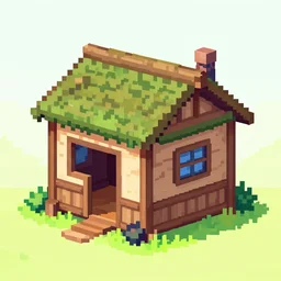 a hut, pixelart