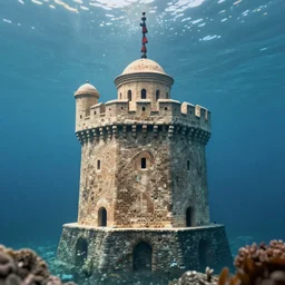 the tower of hercules at the bottom of the sea, under water, greg rutkowski, 8 k, shallow depth of field, intricate detail, concept art,