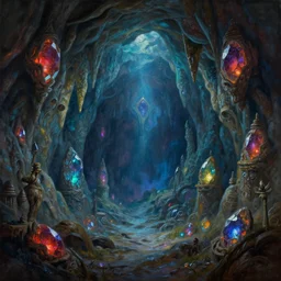 a painting of a glowing gem filled cave 4k detailed ross tran gurney frank frazetta skeeva gal barkan matayosi high fantasy concept key art