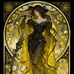 beautiful black yellow, dark fantasy, intricate, elegant, highly detailed, digital painting, artstation, concept art, matte, sharp focus, illustration, art by artgerm and alphonse mucha