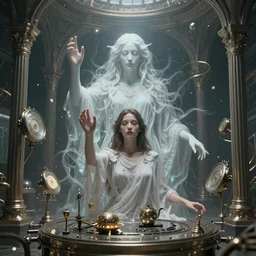 minds reaching quantum divinity as a ghost in the god machine surrealism