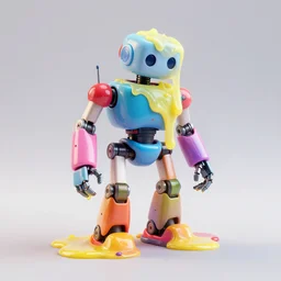 a multicolored robot melting like hot wax, wax is spread, insanley detailed, 3 d render, 8 k