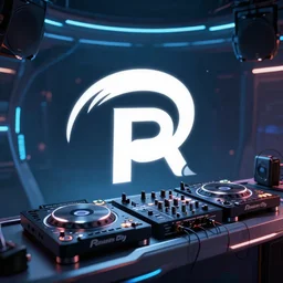 dj mixing bass music as a logo, futuristic dj booth