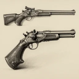 a steampunk gun concept art, realistic pencil drawing