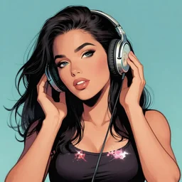 a beautiful woman listening to music by marvel comics, digital art, trending on artstation