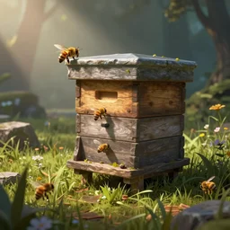 a bee hive that is also a portal to the Splinterlands game, digital art