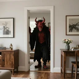 a real estate home interior photo. a demon is hiding in the photo