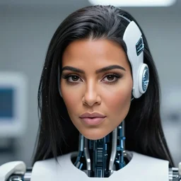 robot kim kardashian made of polymer 3 d printing itself in a laboratory, detailed face