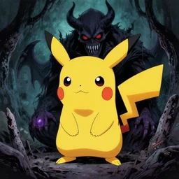 disturbing grunge still of a lovecraftian demon infested pikachu in pokemon. horror colored ink art, by arthur adams, by tom bagshaw, by henry asencio, by kikuchi hideyuki, white, red, black, crimson and grey gradient color scheme