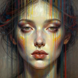 abstract face made from narrow vertical streaks of color, fantasy, intricate, elegant, dramatic lighting, emotionally evoking symbolic metaphor, highly detailed, lifelike, photorealistic, digital painting, artstation, concept art, smooth, sharp focus, illustration, art by john collier and albert aublet and krenz cushart and artem demura and alphonse mucha